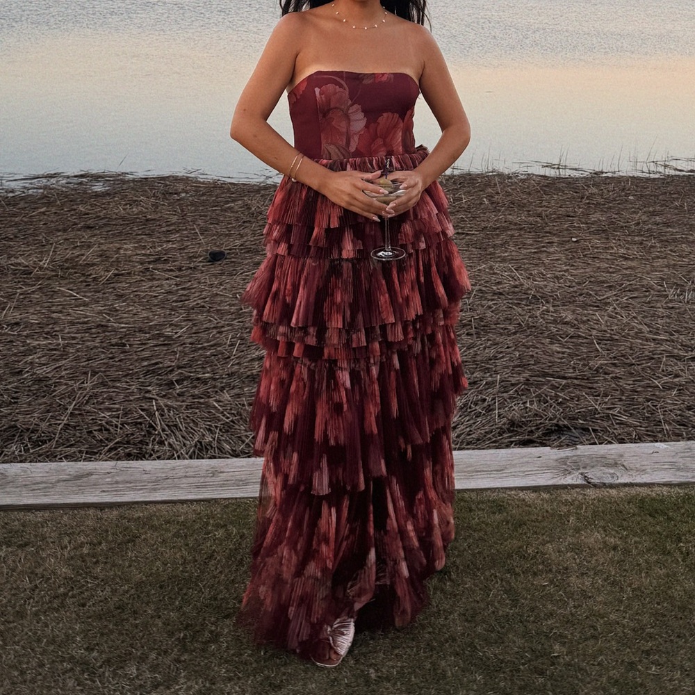 Hutch Strapless Tiered Maxi Dress in Burgundy Floral - Picture 6 of 6